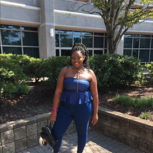 Blue Leather Peplum Top